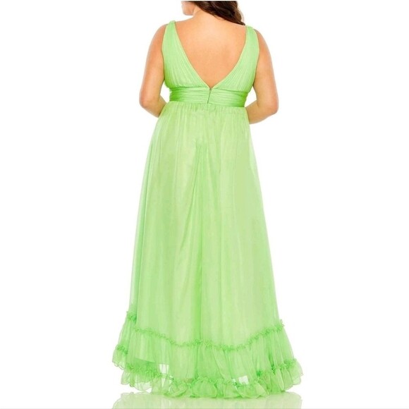 Mac Duggal Green Ruffled Organza Hi-low Evening Formal Dress Slit Plus 12W NWT - Picture 2 of 10